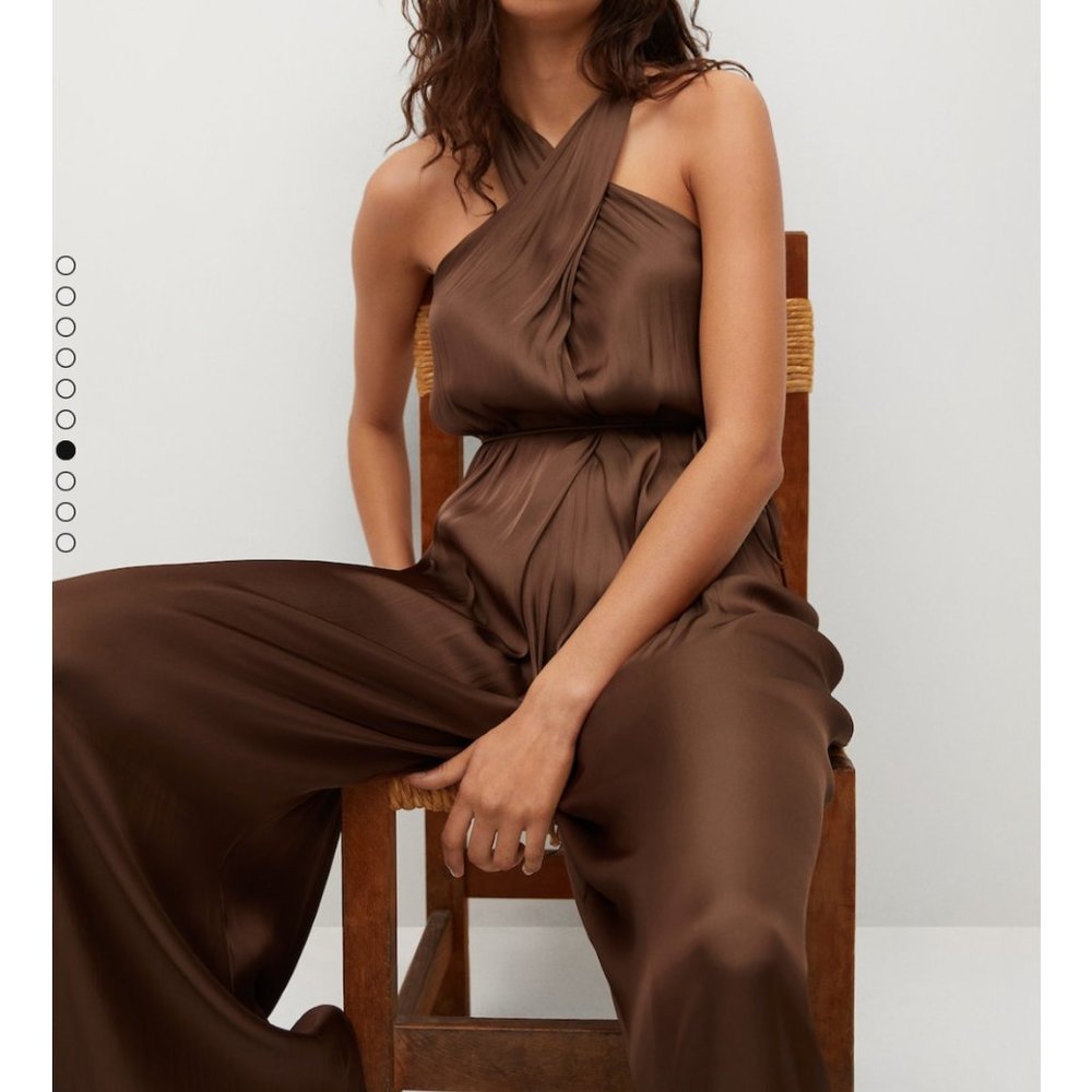 NWT Mango LIMITED EDITION silky look satin jumpsuit in brown - Picture 1 of 10